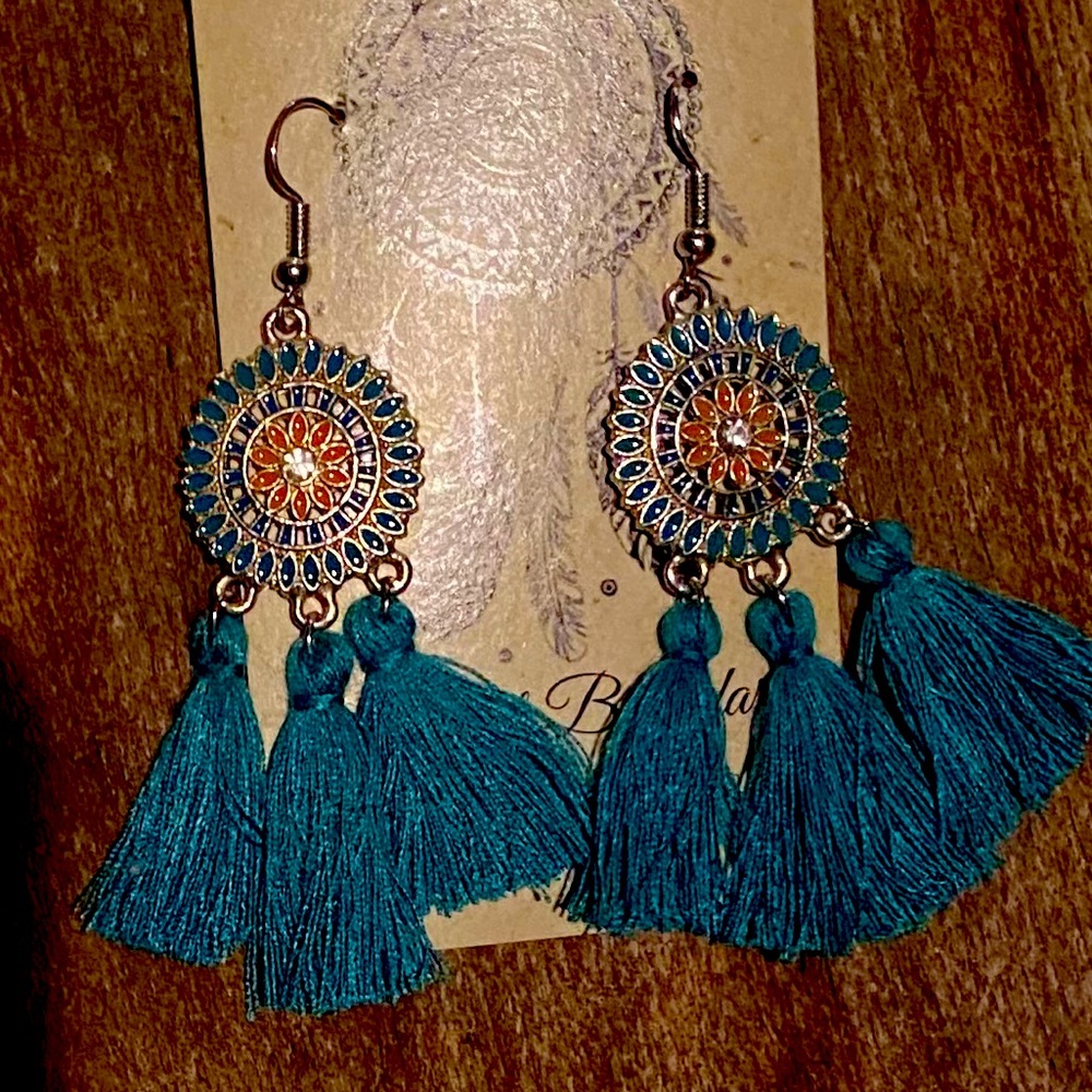 Bohemian Turquoise Tassel Earrings